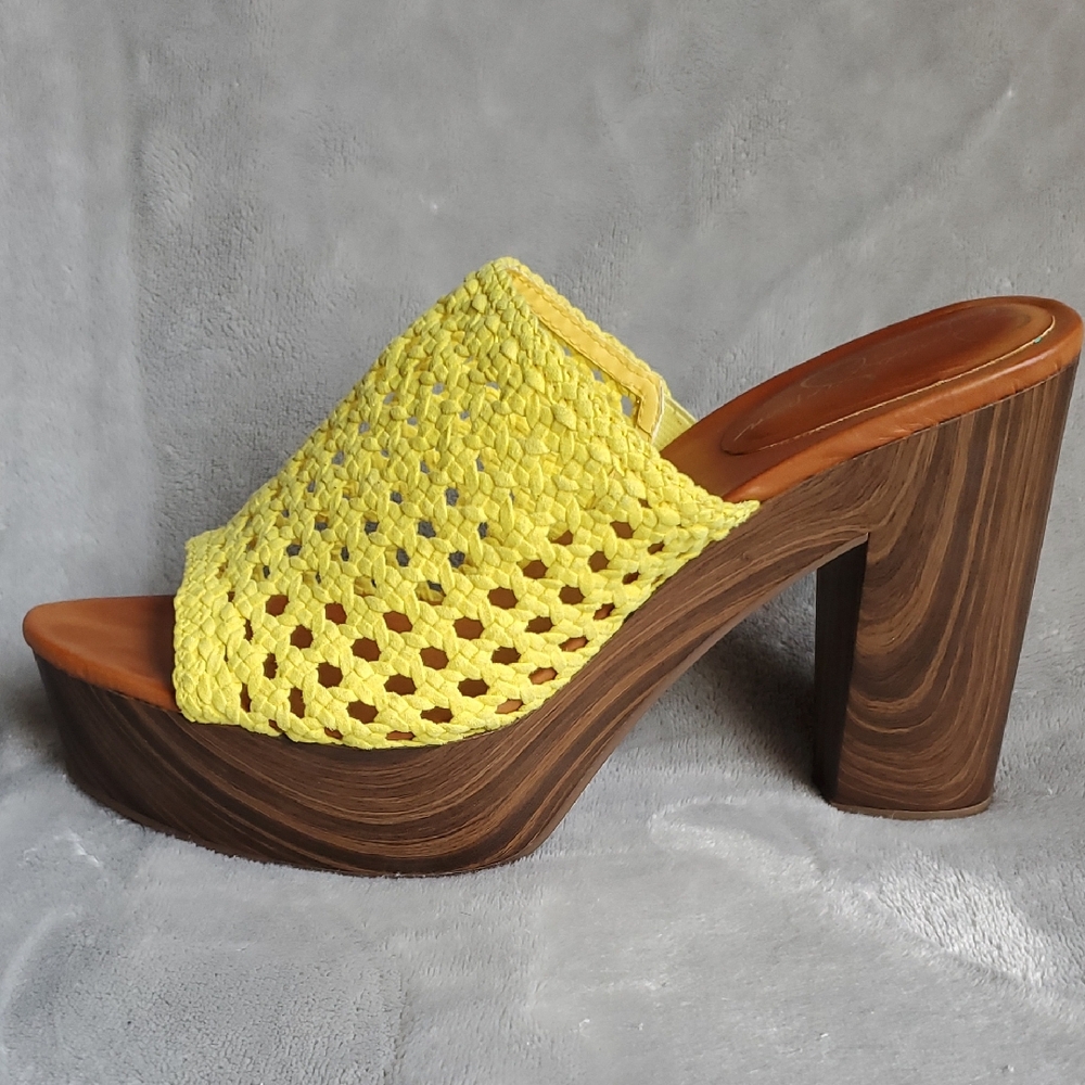 JESSICA SIMPSON Yellow Woven Shelbie2 Platform Block Heel Sandals SIZE: 11M